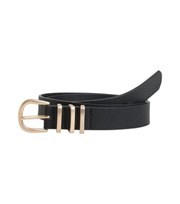 PIECES Black Leather-Look Buckle Belt